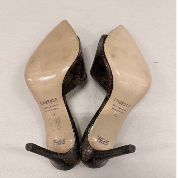 L'Agence Lolita 85mm Snake Embossed Leather Sandals Heels in Chocolate EU 38 - Picture 6 of 6